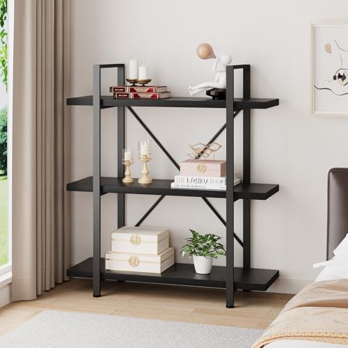 3 Tier Black Bookshelf, Industrial Small Metal Storage Book Shelves - view 3