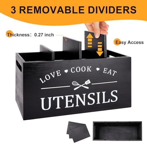 Black Extra Large Wood Cooking Utensil Holder Kitchen Spatula Spoon Holder - view 3