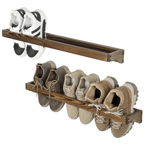 30 Inch Rustic Burnt Wood Hanging Shoe Rack Wall Mounted Storage