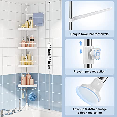 Corner Shower Caddy Tension Pole: Adjustable Stainless Steel Shower Organizer with 4 Tier Shelf for Bathroom Bathtub Tub Shampoo - Floor Standing Rack Bath Storage Holder with Rust Proof Rods - view 5