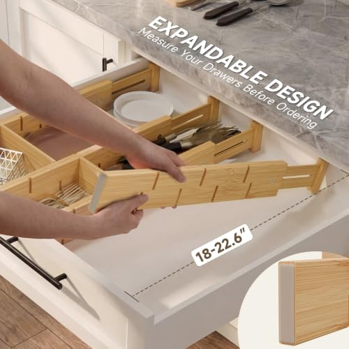 Bamboo Drawer Dividers, Expandable Kitchen Drawer Organizer - view 3