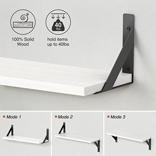 White Floating Shelves 24 inches Long Set of 3, 24 x 8 Inch Bathroom Wall Shelves Over Toilet for Towels, Modern Wood Mounted Storage Shelf for Bedroom Living Laundry Room Kitchen Office Closet - view 7