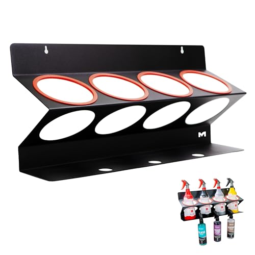 Universal Spray Bottle Holder – Holds 4 IK Trigger Sprayers and 34oz Bottles with 3 Hanging Slots – Heavy-Duty Wall-Mounted Organizer for Garage, Shop & Mobile Detailing (Logo)