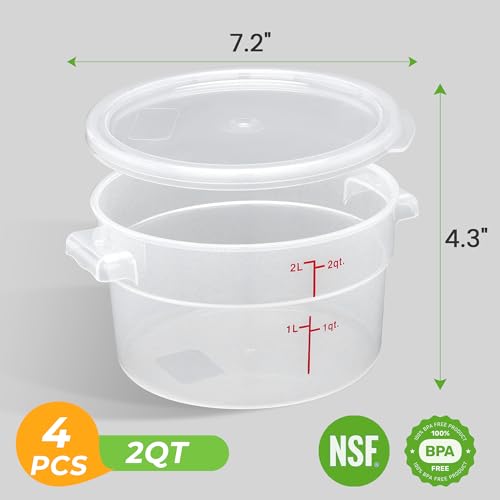 4 Pack 2 Qt Round Food Storage Containers with Lids, Translucent PP - view 2