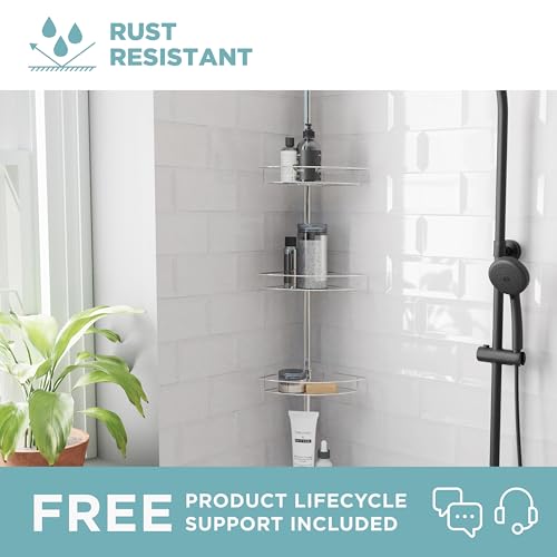 Tension Pole Shower Caddy, Adjustable Corner Shower Storage System with 4 Baskets and Built in Towel Bar, Rust-Resistant Bathroom Organization Solution, 60 to 97 Inch, Chrome - view 2