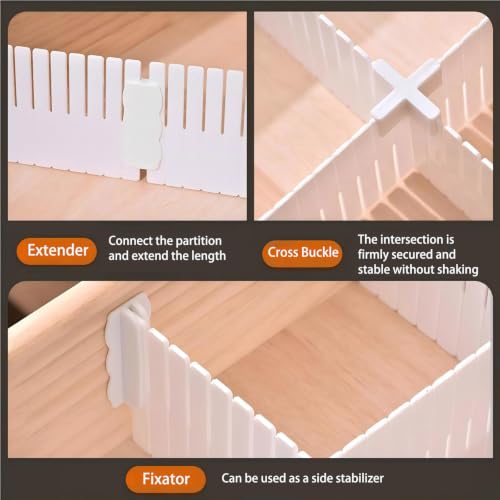 20 PCS Drawer Divider with 25 Accessories, Adjustable Drawer Organizer Inserts, 12.6" x 2.76" x 0.08" White Drawer Plastic Separators for Clothes, Kitchen, Bathroom, Office Storage - view 3