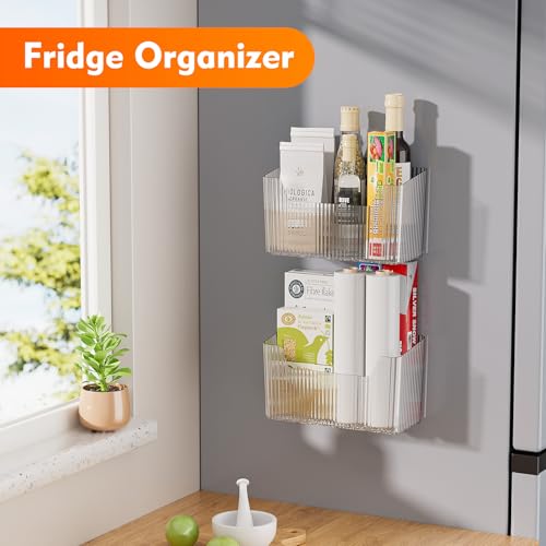 2 Pack Adhesive Storage Cabinet Door Caddy Organizer,Stackable Clear Plastic Storage Organizer Adhesive Hanging Bin for Bathroom, Kitchen,Pantry - view 3