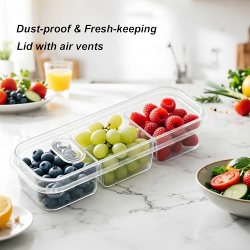 4 Pack 3-Compartment Fridge Organizer Bins Bacon organizer Box Fruit Storage Containers with Lids, Airtight Containers for Bacon,Veggies & Fruit,Stackable Refrigerator & Freezer Organizer,Microwave - view 7