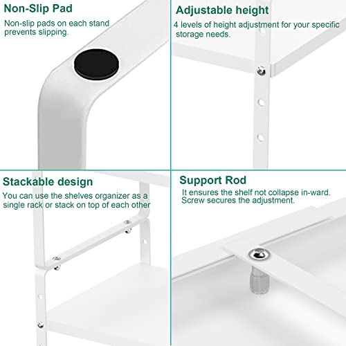 Expandable Cabinet Storage Shelf Organizer Rack, Heavy Duty Steel Metal Spice Rack Adjustable Height Pantry Garage Shelf Space Riser for Counter Kitchen Organization, White, 1 Pack - view 6