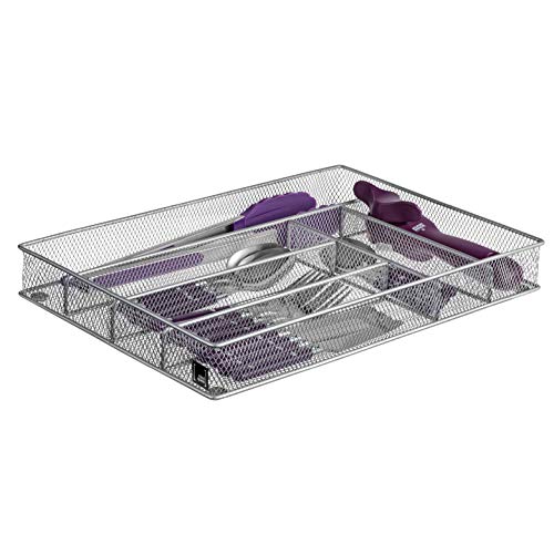 Cutlery Organizer Silverware Tray with 6 Compartments | Kitchen Utensil Drawer Organizer | Silverware Tray for Drawer | The Mesh Collection, Silver