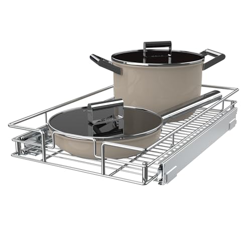 Pull Out Cabinet Organizer,Slide Out Kitchen Cabinet Storage Shelf and Drawer Organizer NEED 18" W and 22" D Cabinet, Chrome Finish (17 * 21 in)