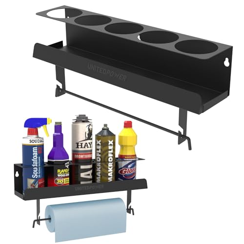 5 Aerosol Spray Can/Paper Towel Holder, Paint Bottle Storage Rack, Steel Wall Mount Shelf, Tool Organizer for Garage, Craft Workspace and Home