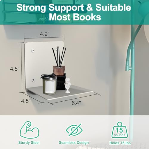 Floating Book Shelves for Wall, Steel Constructed Hidden Bookshelf with Mounting Hardware (Grey, 4pcs) - view 2
