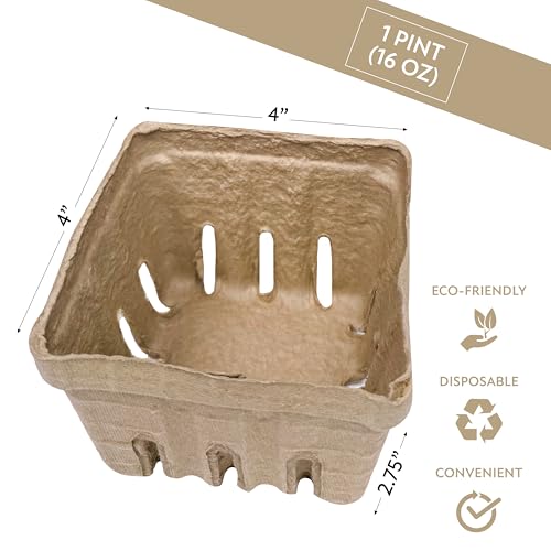 40 Pack Natural Berry Basket 1 Pint, Pulp Fiber Vented Produce Containers Farmers Market Basket, Fruit & Vegetable Containers - view 3