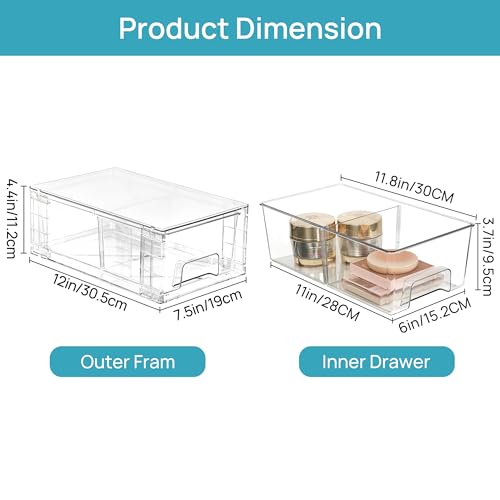 2 Pack Stackable Clear Drawer with Dividers - view 3