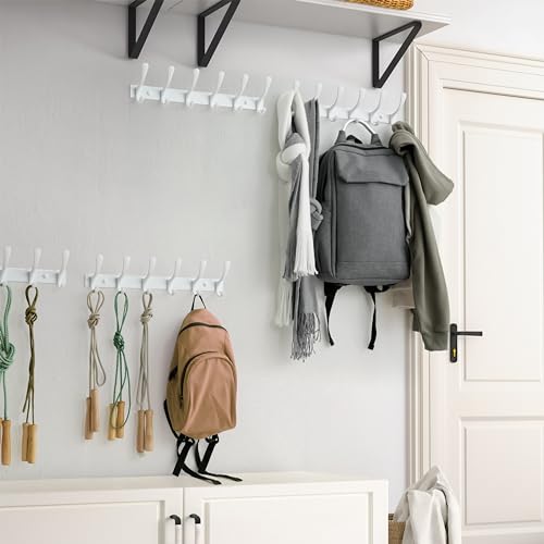 Heavy Duty Wall Mounted Coat Rack - 6 Hooks, Stainless Steel, Sturdy Coat Hooks for Hanging Clothes, Jacket, Hat, White - view 5