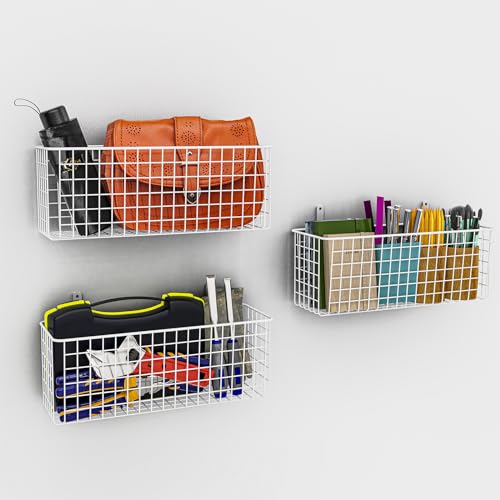 3 Set [Extra Large] Hanging Wall Wire Baskets, Farmhouse Food Storage Kitchen Pantry Laundry Closet Garage RV, White - view 5