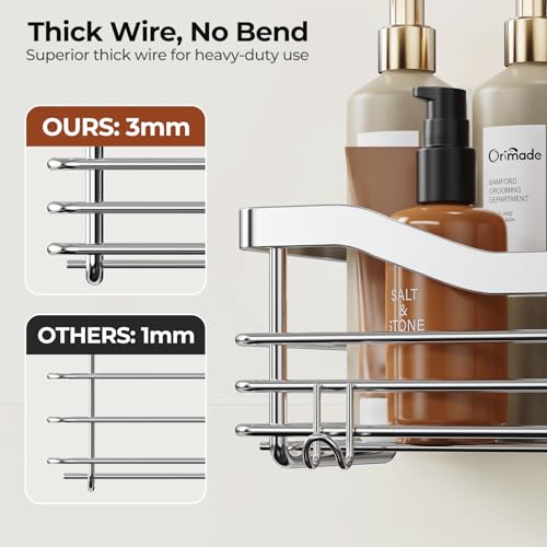 Shower Caddy Basket Shelf Storage Rack Pack of 2, No Drilling Wall Mounted Adhesive Rust Resistant Stainless Steel Shower Organizer with 5 Hooks for Bathroom, Toilet, Kitchen - view 4
