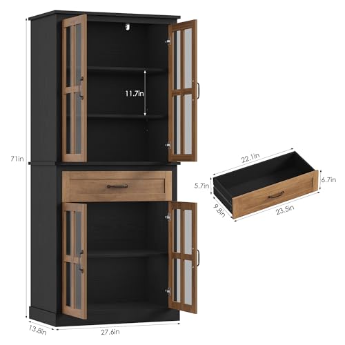 71'' Tall Kitchen Cabinet with Glass Doors and Drawer - view 2