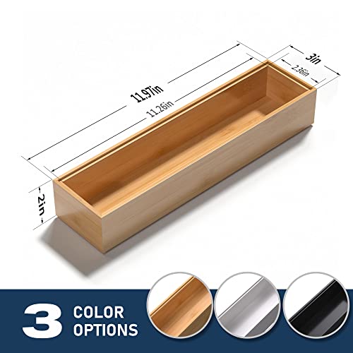 Silverware Tray for Drawer, Stackable Kitchen Bamboo Drawer Organizer 12" x 3" x 2" Set of 2 - view 6
