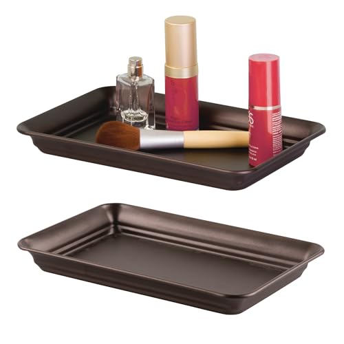 Decorative Countertop Vanity Tray Organizer for Bathroom, Bedroom, Closet, Entryway, Set of 2, 9.7" x 6.3" x 1", Bronze