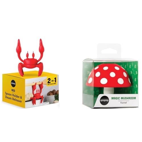 Red the Crab Silicone Utensil Rest and Magic Mushroom Foldable Kitchen Funnel - Bundle of 2 Fun Kitchen Gadgets