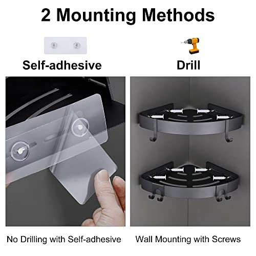 Adhesive Corner Shower Caddy with Hooks, Black, 2 Pack - view 4
