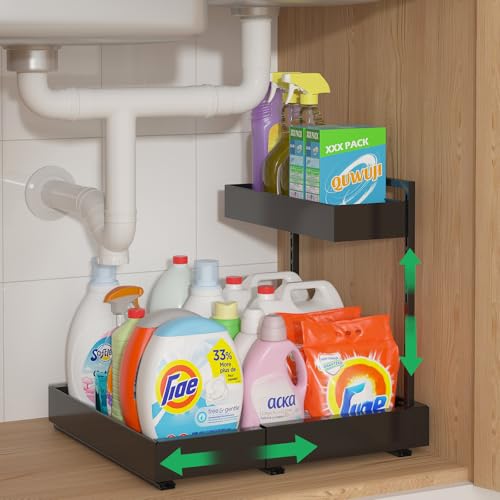 Under Sink Organizer, L-Shaped Pull Out Cabinet Rack for Kitchen