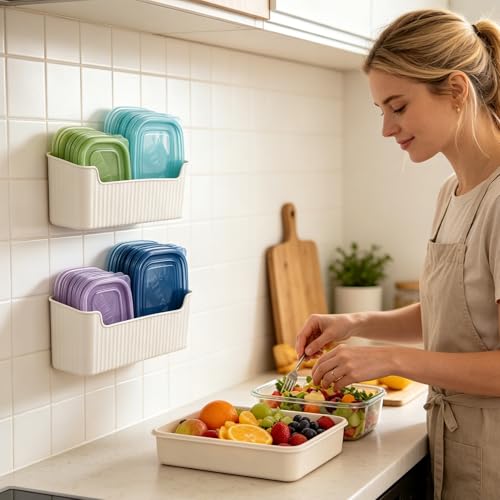 2 Pack Kitchen Cabinet Door Organizer, Lid Organizer Inside Cabinet Wall Mounted Plastic Storage Box Under Sink Door Organizer Lunchbox Lid Container for Kitchen Bathroom Organization - view 5