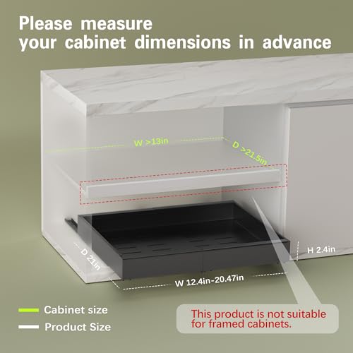 2 Pack Pull Out Cabinet Organizers 21"Deep with Raising Pad for Framed Cabinets,Expandable Slide Out Drawers Upgrade 3 Slide Rails,Roll Out Shelves Adhesive,Adjustable Width 12"-20.45" Black - view 4