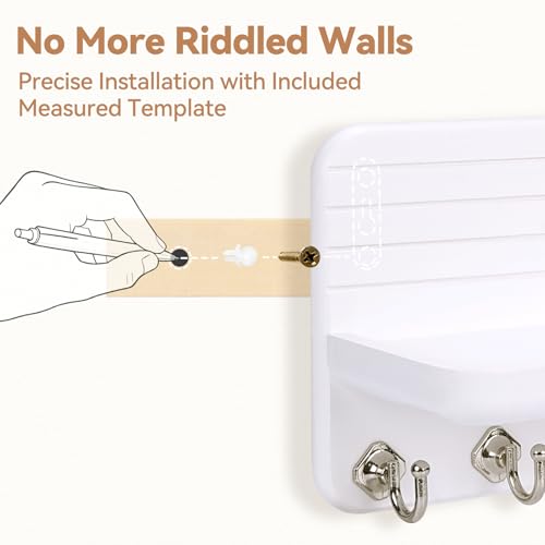 Key Holder for Wall, Mail Organizer Wall Mount with 6 Hooks Wooden Hanging Key Rack for Home Decor, Hallway, Entryway (White) - view 4