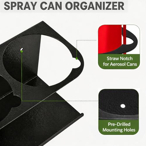 6 Pack Wall-Mounted Spray Bottle Holder, Heavy-Duty Steel Black Aerosol Can Storage Rack with 30 Holes, Spray Paint Can Organizer for Garage, Shop, Home, Tool Trailer & Service Truck - view 4
