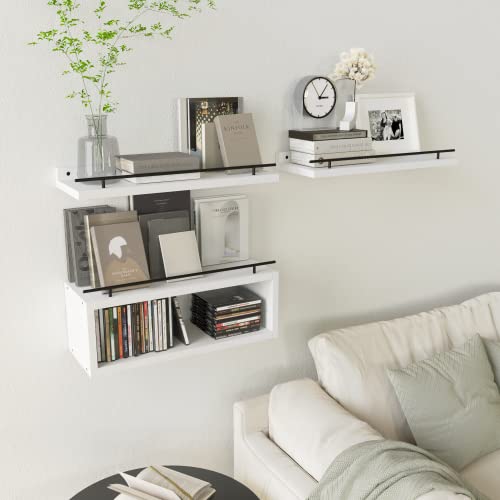 Floating Shelves for Wall with Cube Shelf, Wall Shelves with Metal Rail for Decor, Bathroom Organizers and Storage, Over Toilet Shelves for Bathroom, Toilet Paper-White - view 5