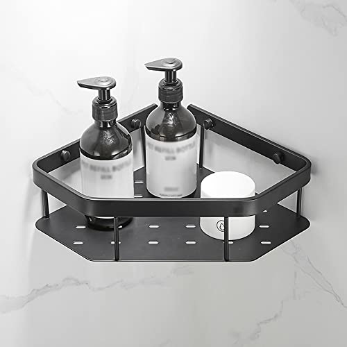 Black Brass Corner Shower Caddy Wall Mounted Bathroom Shelf Organizer Stylish Cosmetics and Kitchen Storage Solution
