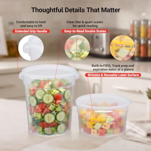 2 Pack 8QT Commercial Round Food Storage Containers with Lids - view 3