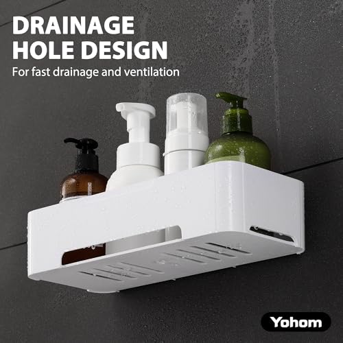 Adhesive Shower Caddy Shelf for Bathroom Wall Plastic Shampoo Holder for Shower Storage Organizer Caddy Basket White - view 6