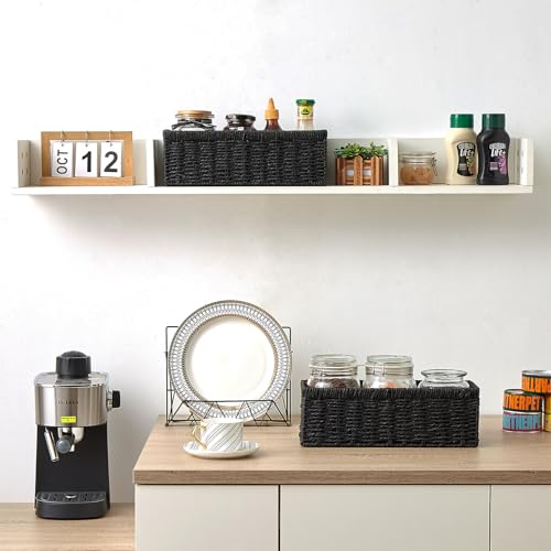 Wicker Storage Basket, Paper Rope Wicker Baskets with Handles, Toilet Paper Basket for Toilet Tank Top, Small Wicke Baskets for Organizing Shelves, 2-Pack, Black - view 4