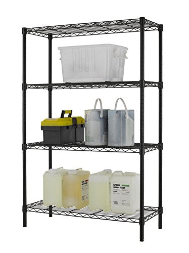 Premium Heavy Duty 4 Tier Adjustable Metal Wire Shelving Rack Unit Storage Organizer Tower Shelf System 3Layer Anti-Rust Coating Garage Workshop Kitchen Steel Leveling Feet 36”x14”x54” Black
