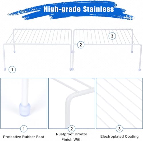 Medium (13.1 x 10.2 Inch) Cabinet Storage Shelf Rack, 6 Shelves, Kitchen Counter and Cabinet Shelf, Storage Rack Organizer for Kitchen, Fridge, Cabinet, Bathroom Cupboard & Pantry, White - view 5