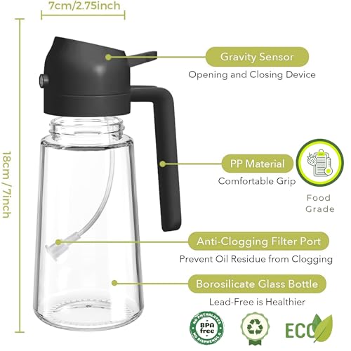 Glass Olive Oil Sprayer for Cooking 16oz/470ml – Transparent 2-in-1 Glass Oil Sprayer & Dispenser with 9 Labeled Stickers, Kitchen Gadgets & Air Fryer Accessories, Olive Oil Dispenser – Black - view 4