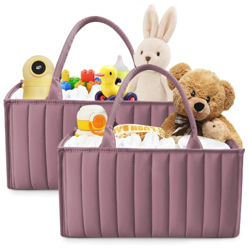 2-Pack Baby Diaper Caddy Organizers, Stylish Storage Baskets for Newborn Essentials, Diaper Station & Car Travel, Value Bundle for Baby Shower Gifts & Registry Must-Haves - Tan