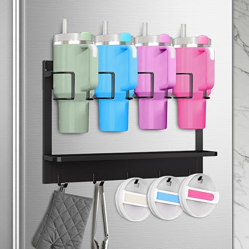 Water Bottle Organizer for Stanley Cup Accessories 20/30/40 oz, Fridge Magnetic and Wall Mount Tumbler Holder Organizer, Kitchen Water Bottle Storage Rack (Black)
