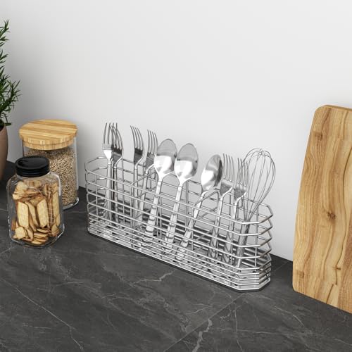304 Stainless Steel Utensil Holder, Dish Drying Rack, Kitchen Utensil Organizer, Knife and Fork Drainage Rack, Kitchen Drainage Basket Accessories, with Hooks, Rust Proof - view 2