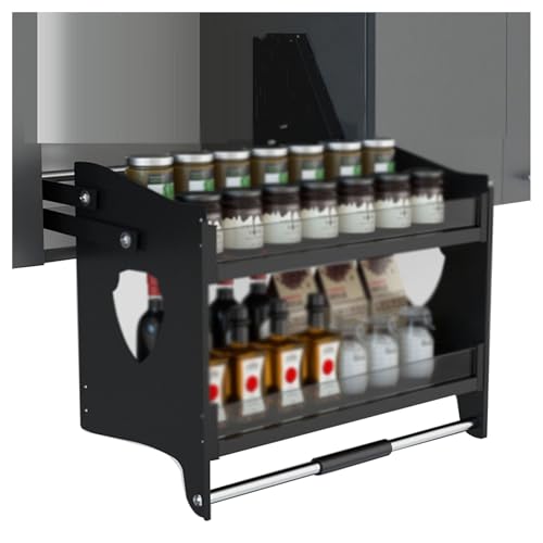 Cabinet Pull Down 2 Tier Pull Down Cabinet Organizer Pull Down Shelves, Aluminum Pull Out Shelf System, Space Saver Board for Kitchen Appliance Lift Upper Cabinet,One Color,Cabinet 600mm