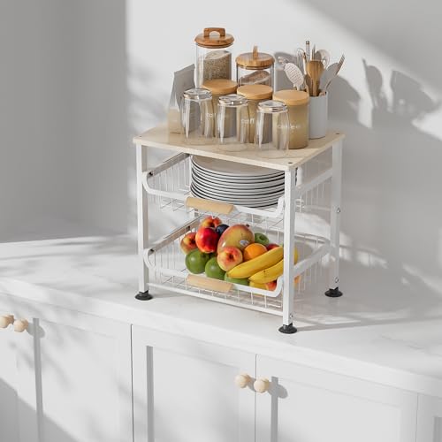 3-layer Kitchen Fruit Storage Basket Snack Rack, Countertop & Desktop Pull-out Metal Basket with Handle, Organizers - view 6