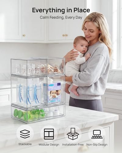 Clear Stackable Storage Drawers Set of 5, Plastic Organizer Bins - view 4