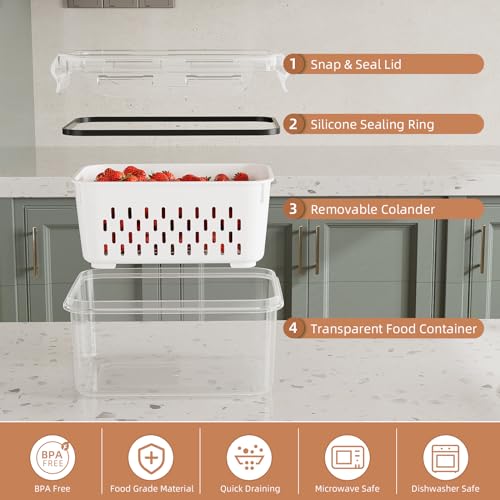 10 Pack Fruit Storage Containers for Fridge with Removable Colanders - Food Storage Containers with Lids, BPA-Free Produce Containers Keep Fruits, Vegetables, Berry, Meat Fresh Longer - view 4
