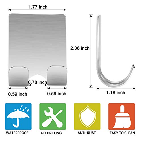Razor Holder Shaver Hook Hanger Stand(2 Pack)Self Adhesive Stainless Steel Heavy Duty Utility Storage Hook,Shower Hook for Razor,Bathroom Kitchen Organizer for Plug Robe Towel Loofah Bathrobe Coat - view 2