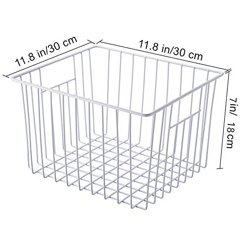 Deep Refrigerator Freezer Baskets, Large Household Wire Storage Basket Bins Organizer with Handles for Kitchen, Pantry, Freezer, Cabinet, Closets, Pearl White, Set of 2 - view 7