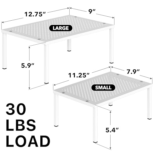 Expandable Stackable Kitchen Counter Shelf Organizer, White, Metal Top, 11.25"L x 7.9"W x 5.4"H - view 3